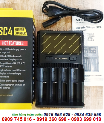 Nitecore SC4, Máy sạc pin đa năng Pin Lithium Li-ion, NiMh, màn hình LCD, đo dung lượng pin, đo trở pin,...